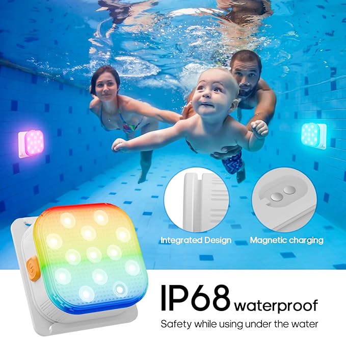 Lixada LED Pool Light, Rechargeable Submersible Underwater Light with Remote,16 Color Changing IP68 Waterproof for Aboveground/Inground Pools, Pond Decoration(2 Pack)