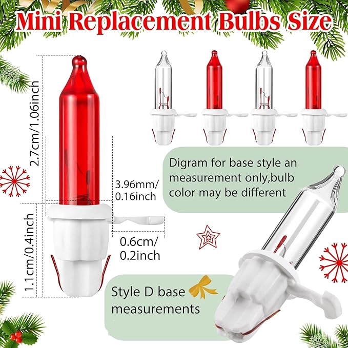 Mudder 60 Count Christmas Tree Replacement Light Bulbs 2.5v 0.425 Watt Replacement Bulb Mini Incandescent Wire String Lights Decoration for Prelit Xmas Tree(White Base with Red White Bulbs)