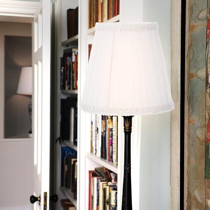 Lurrose Cloth Lamp Shade Cloth Lamp Shade Covers, Clip On Bulb Lamp Shade Barrel Fabric Lampshade with Harp Pleated Cone for Table Chandelier Wall Lamp, White Cloth Lamp Shade Replacement