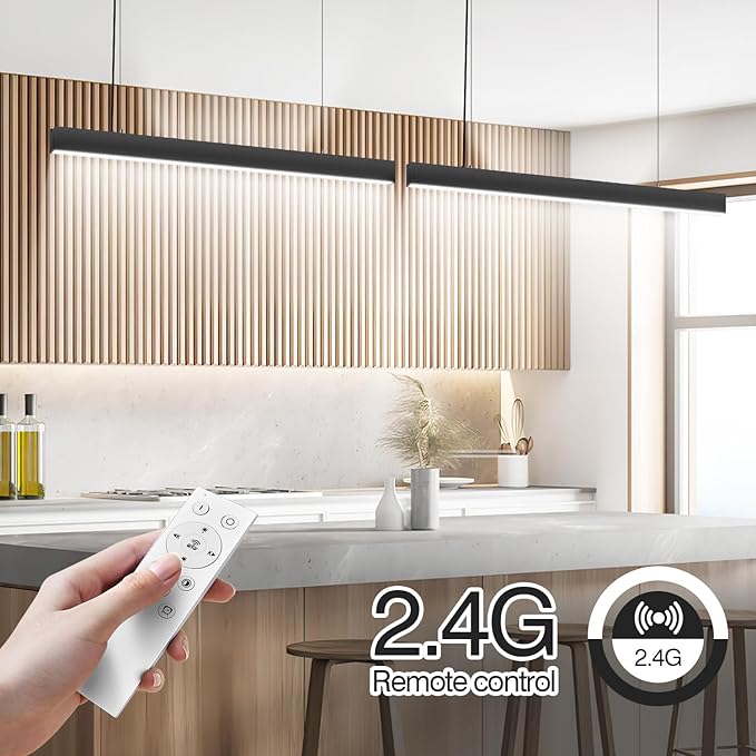 2.4G Remote Series LED Linear Light Fixture with Remote, 4FT 43W Downlight and 7W Uplight, 3000K-6000K Color Changing, Dimmable Pendant Light for Home Office, Black, 4 Pack