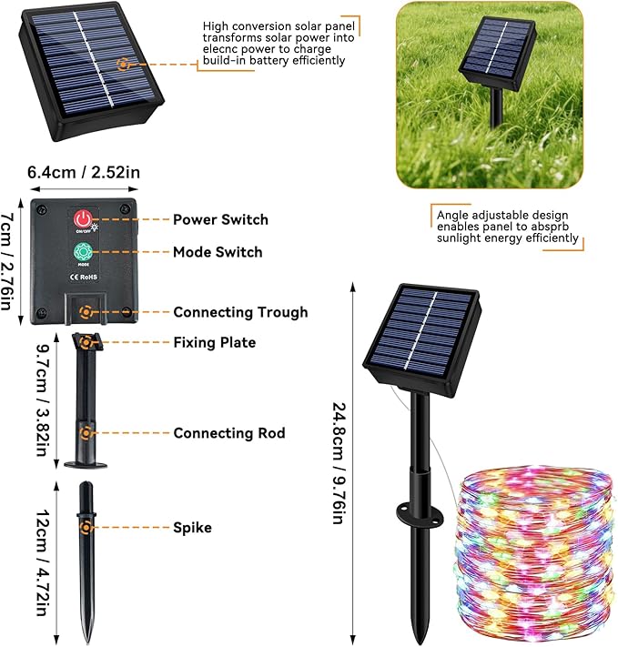 Solar String Lights Outdoor Waterproof 6 Pack Total 198ft 600LED 8 Modes Twinkle Lights Solar Fairy Lights for Patio, Garden Yard Party Tree Christmas Halloween Decoration, Multicolor