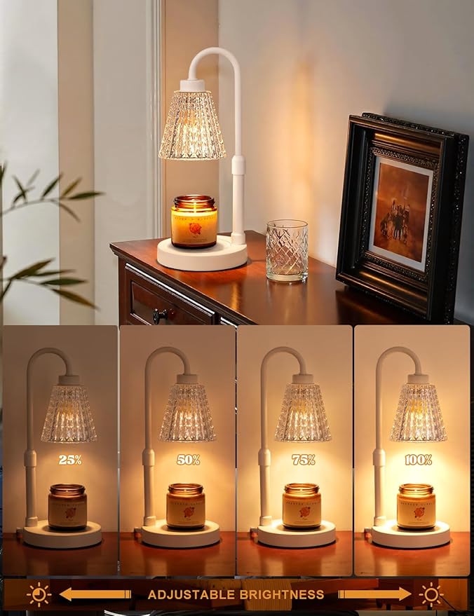 White Crystal Candle Warmer Lamp with Timer, Dimmable Candle Warmer for Jar Candles, Height Adjustable Wax Melts Warmer, Birthday Gifts for Women Mom, House Warming Gifts New Home Decor