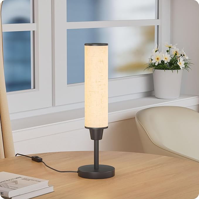 Table Lamp with Remote，Bedside Lamps for Night Stands, Nightstand Lamp with Adjustable Brightness (10%-100%) and Color Temperature (3000k-6000k),Small Lamp for Bedroom (Black - Beige Linen)