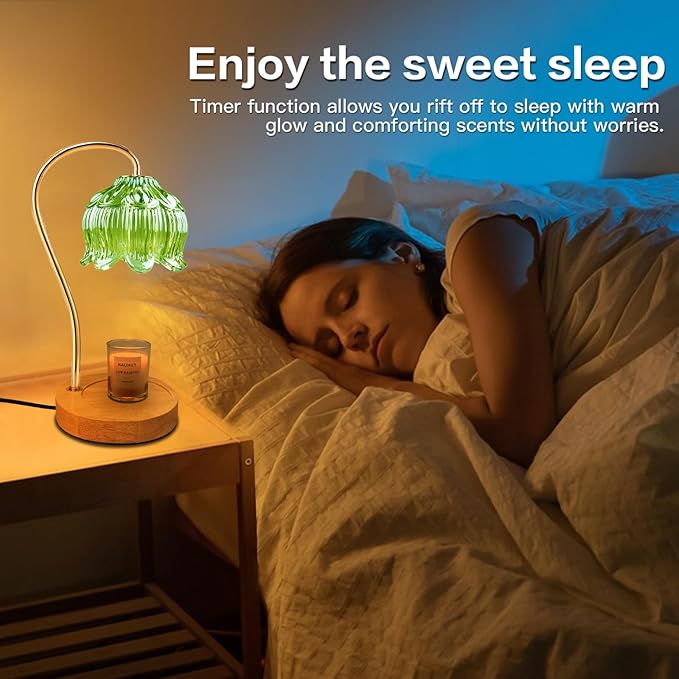 Dimmable Flower Candle Warmer Lamp, Green Candle Warmer with Timer & 4Bulbs, Birthday Chirstmas Gifts for Women Mom, Unique Home Decor for Bedroom Fits All Jar Candle