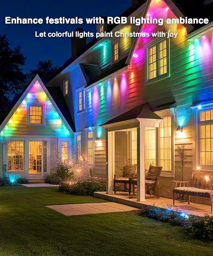 Permanent Outdoor Lights for House,200ft 120 RGB+IC Smart Outdoor Decor, 50 Scene Modes, App/Remote Control, IP67 Waterproof, for Christmas, Holiday, Daily & Pool Party Decor
