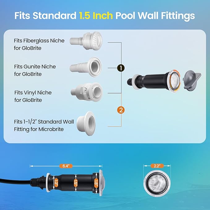 SURAIELEC 1.5 Inch LED Pool Lights for Inground Pool, 12V AC Color Changing Pool Light with Remote, Compatible with Pentair Globrite MicroBrite, for Shallow Water, Steps, Baja Shelves, 50 FT Cord