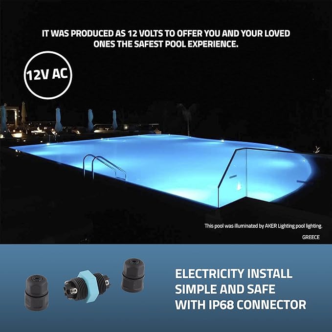 LED Pool Lights, 30W, 12V AC,16ft. Cord, IP68 Waterproof, Underwater Lights for Swimming Pool (Not Included 12V AC Transformer)(RGB Two-Wires)