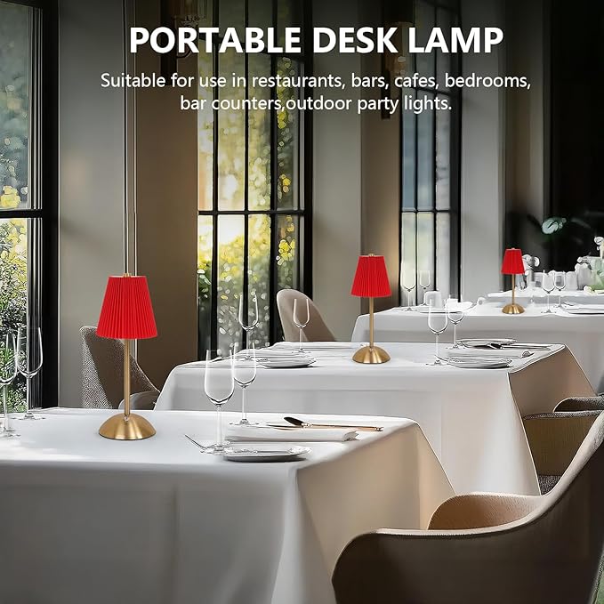 Cordless LED Red Table Lamp , Portables Lamps, Rechargeable Battery Valentine's Table Lamps, Pinkred Table Lamps for Dining Room, Bedroom, Bedside, Night Light, Balcony , Outdoor,Coffee,Bar (Red)