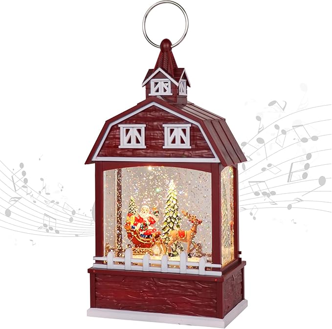 Eldnacele Musical Snow Globe Lantern with Timer, Lighted USB/Battery Operated Swirling Singing Water Glittering Snow Globes Lantern for Adults and Kids Christmas Decoration- Santa