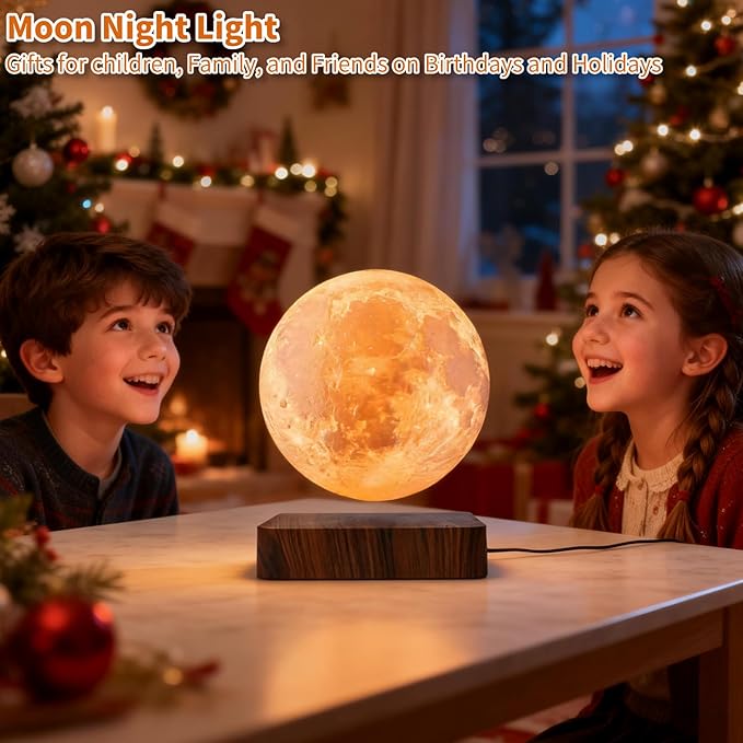 Levitating Moon Lamp, Floating Magnetic LED Moon Light Night Light with 3 Color Dimmable Touch Control Levitating Desk Decor Unique Lamps for Kids,Office, Living Room (Dark Brown)
