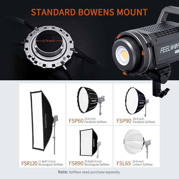 FEELWORLD FL125B 125W Video Studio Light with 2700K~6500K Bi-Color Continuous Lighting CRI96+ TLCI97+ 37600lux@1m for Film, Live Streaming, Videography, Photography, Wedding, Interview
