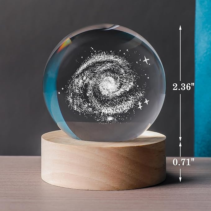 3D Galaxy 60mm Crystal Ball Astronomy Universe Gifts 3D Galaxy Crystal Globe Science Space Themed Physics Gifts Night Light lamp for Kids Men Him Dad Science Teacher