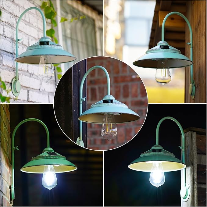 Solar Lights Outdoor Waterproof with Motion Sensor, Solar Barn Lights Outdoor Wireless LED Sconce Lights for Patio Yard Garage Chicken Coop and Shed Farmhouse（Mint Green 2P）