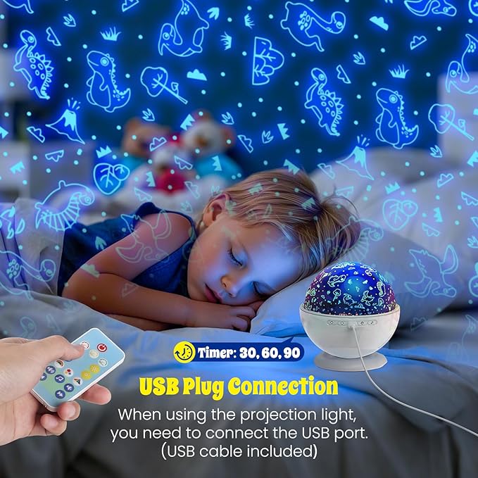 Night Light Projector,Night Light for Kids Room with Remote and Timer,360° Rotation,3 Projection Films,18 Light Modes,8 Lullaby Songs,Kids Night Lamp, Christmas Birthday Gifts for Boys Girls (white)