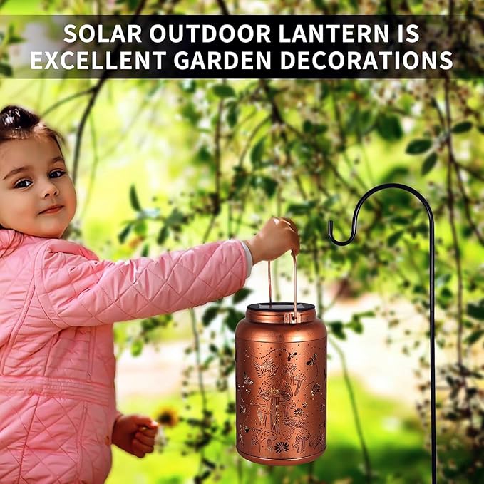 Outdoor Waterproof Solar Lights Mushroom Shaped Suitable for Mother's Day, Thanksgiving, and Christmas Gifts. Hang Metal LED Lanterns in Courtyards, Terraces, and Garden Decorations for