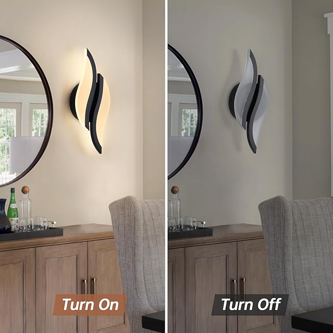 CANEOE Modern LED Wall Sconce 3000K Warm White Black Indoor Wall Light Fixtures Acrylic Wall Sconce Lighting for Living Room Bedroom Bedside Bathroom Hallway Stairway Wall Lamp (Black, 1 Pack, 3000K)