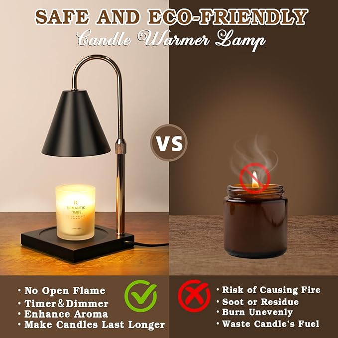 Candle Warmer Lamp with Timer Dimmer, Electric Candle Lamp Warmer for Bedroom Decor, Birthday Gifts for Women Mom, Height Adjustable Metal Candle Lamp, Home Decor for House Warming Gifts, Black
