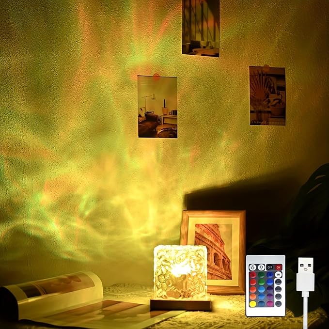 Northern Lights Ocean Wave Projector Light, Galaxy Light Projector, 16 Colors Gradual Rotating Flame Water Ripple Ambient Night Light Non-Wood for Bedroom, Room Decor, Kids Room (Rechargeable)