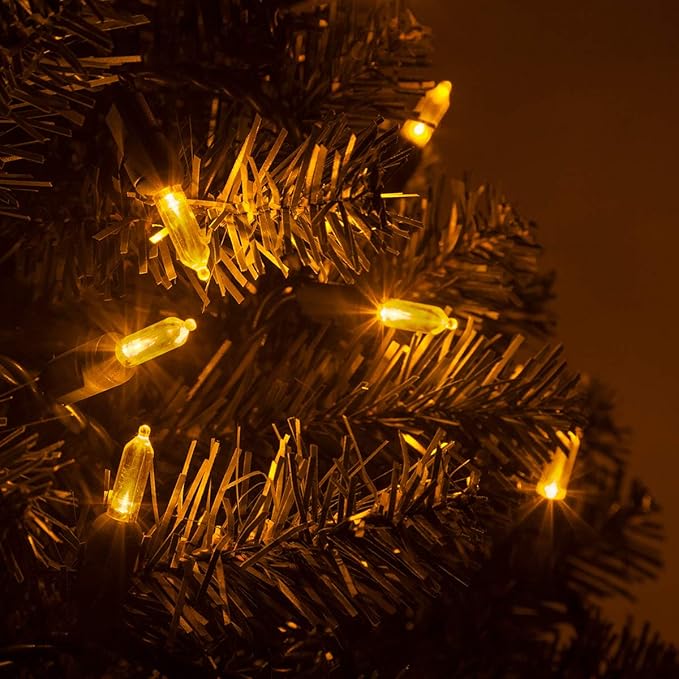 T5 LED Gold Christmas Lights, 50 Count 25.5 ft Indoor/Outdoor Commercial Grade Mini String on Green Wire, Holiday and Tree Lighting
