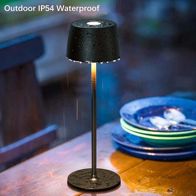 2-Pack Rechargeable Cordless Table Lamp — Waterproof IP54, Portable Indoor Outdoor Lights for Restaurant/Patio/Bar (Black)