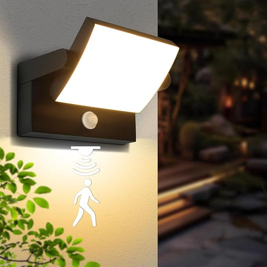 Motion Sensor Outdoor Light Black 350 °Rotatable 18W 1980LM Modern Porch Light IP65 Waterproof Wall Sconce for Outside 3000K Warm White Patio Light for Entrance Doorway House Gardern Garage