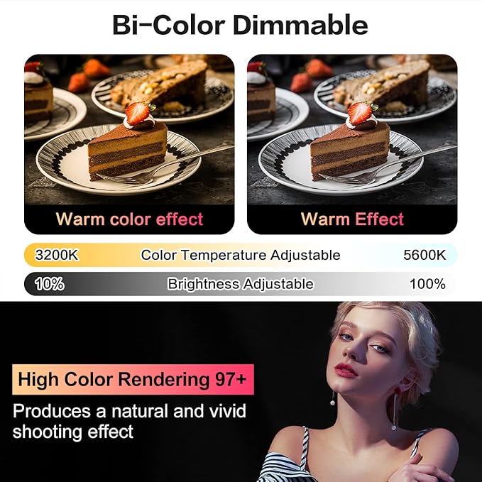GVM 2 Pack of LED Video Light Kit, 50W Dimmable Bi-Color Photography Lighting, 3200K-5600K, 832Pcs LED Beads, 25000lux/0.5m, Intelligent APP Control