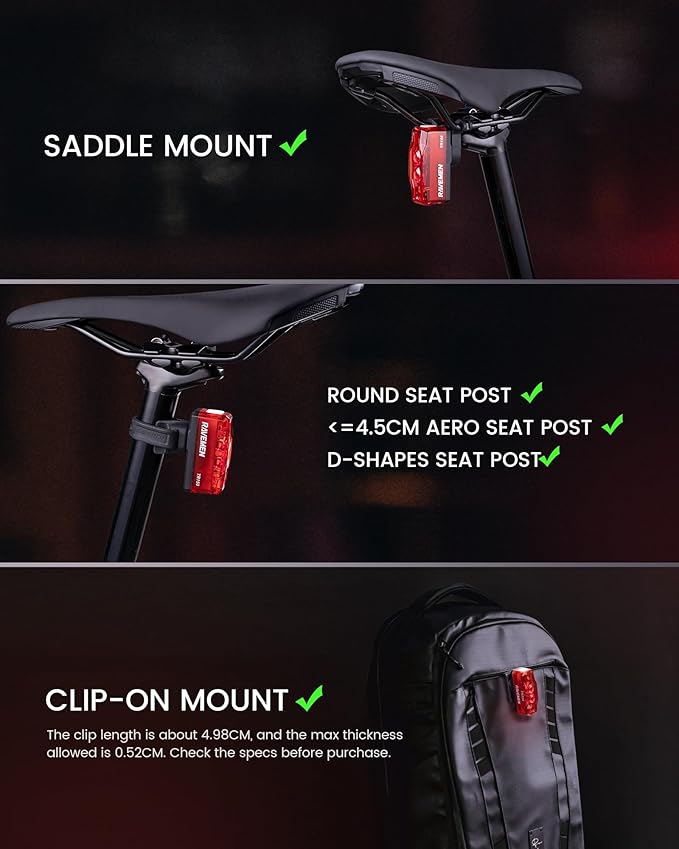 RAVEMEN TR150 Bike Tail Light, 280° Visible Bike Rear Light with Brake Detection and Auto On Off Feature