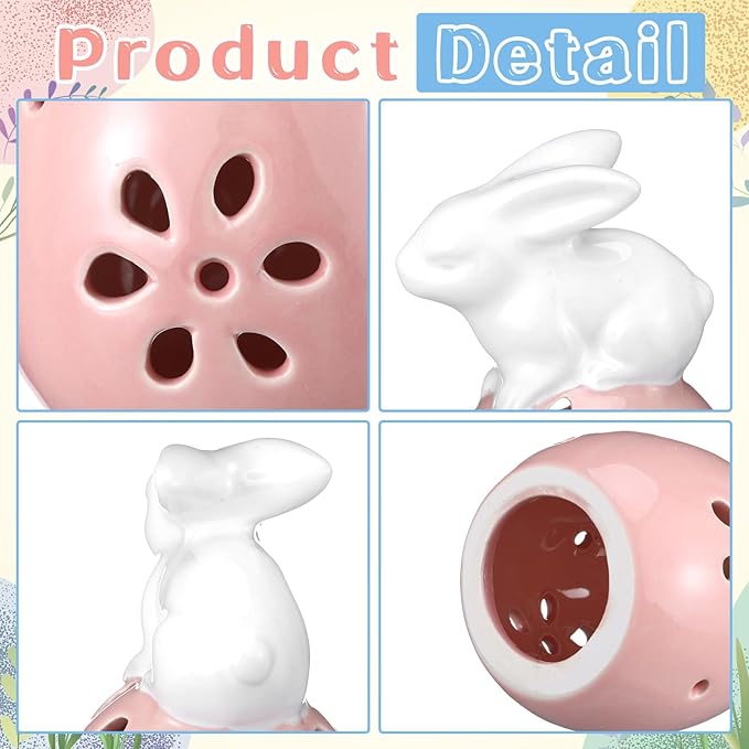 Frienda 3 Pcs Easter Ceramic Bunny Figurine Easter Egg 5 Inch LED Light up White Bunny with Egg Luminous Lighted Decorative Eggs for Table, Spring Rabbit Farmhouse Rustic Decoration
