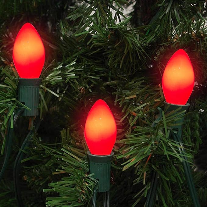C7 Christmas Light Bulbs, 25 Pack C7 Red Replacement Bulbs 0.6W Night Light Bulbs Vintage LED Replacement Bulbs, C7/E12 Candelabra Base, 0.6 Watt