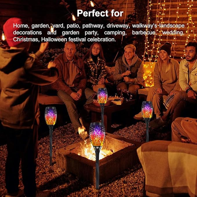 16 Pack Solar-Powered Flashlight Torches for Outdoor use, Dancing and Flickering Flame Torches for Landscape Decoration, Suitable for Paths, lawns, terraces (Colorful)