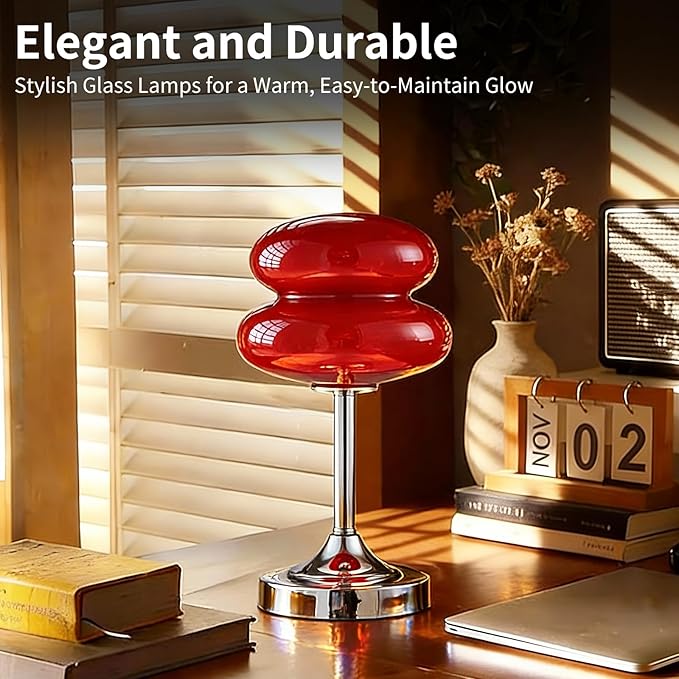 Cordless Mushroom Lamp Table Lamp for Bedroom, Battery Operate Mini Modern Mid Century Lamps,Unique Aesthetic Home Living Room Decor