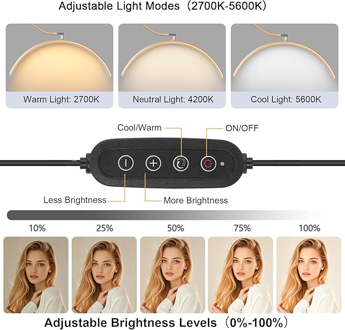 Half Moon Lash Light for Eyelash Extensions & Estheticians, Dimmable LED Lash Lamp with Flexible Gooseneck, Shadow-Free Moon Light for Lash Tech, Tattoo, SPA, Eyelash Lamp (Gold)