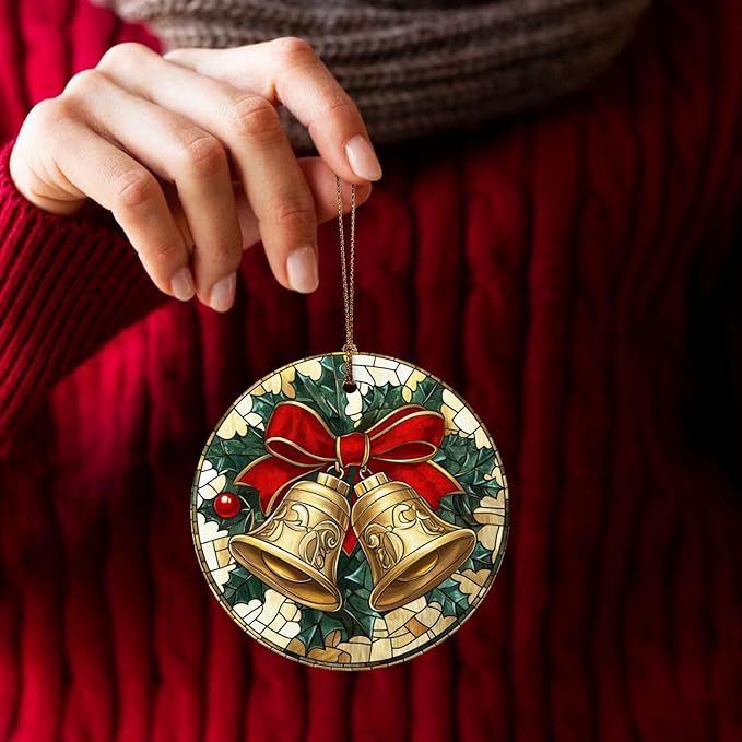 Christmas Bells Christmas Ornaments, Christmas Decorations Xmas Tree Hanging Ornaments, Round Ceramic Festive Keepsake Gift for Xmas Decorations Holiday Home Decor
