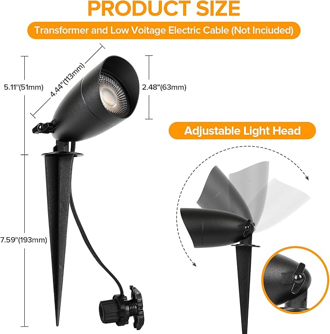 LUTEC 12V Low Voltage Landscape Lighting, Die-cast Aluminum Spot Lights with Connectors, IP65 Waterproof Outdoor Landscape Spotlights, 5W 550LM Warm White 3000K for Tree Garden Yard Pathway, 8 Pack