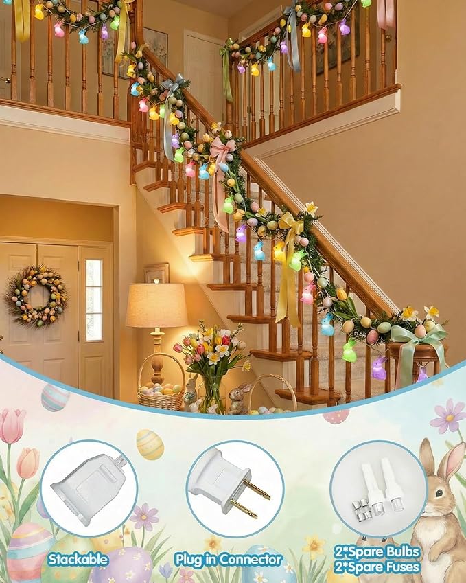 SUNSGNE Easter Cute Rabbit String Lights Bunny Fairy Lights, 8.5ft Easter Bunny Ornaments String Lights with 10 Multicolor Bunny Lights for Outdoor Indoor Room Bedroom Wall Home Decoration