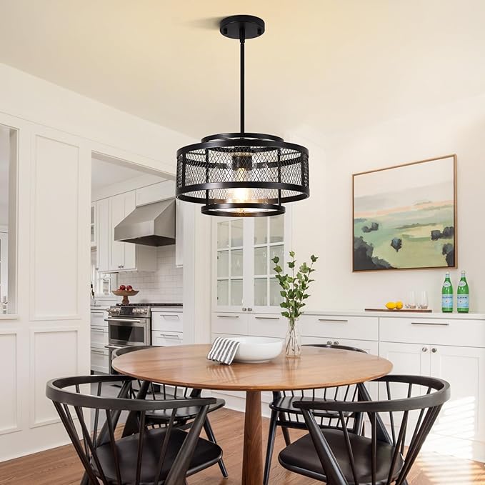 13" Modern Pendant Lights Kitchen Island, Matte Black Pendant Light Fixtures with Clear Glass Shade, Industrial Farmhouse Hanging Pendant Lights for Kitchen Island Dining Room Bedroom Hallway Entryway