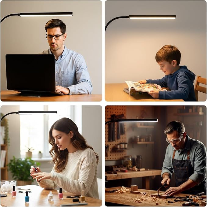 Small LED Desk Lamp with Clamp,Eye-Caring Clip on Lamp for Desk, 5 Modes 10 Brightness, Flexible Gooseneck USB Adapter Table Lamps for Home Office, Sewing（Black）