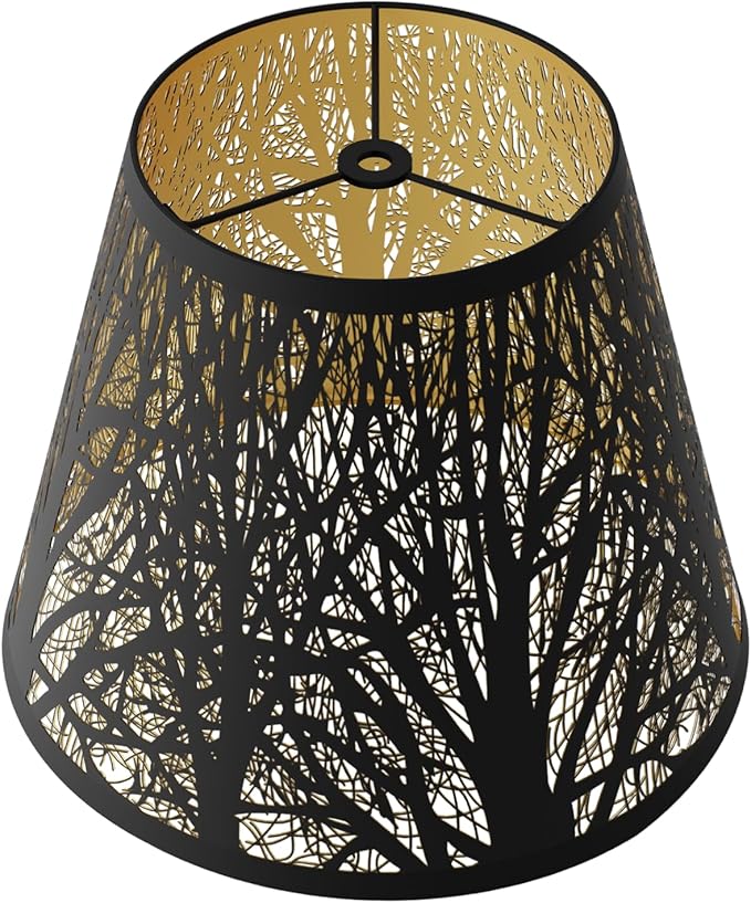 Small Lamp Shade, ALUCSET Barrel Metal Lampshade with Pattern of Trees for Table Lamp and Floor Light, Top Diameter 6 X Bottom Diameter 10 X Height 7.5 Spider