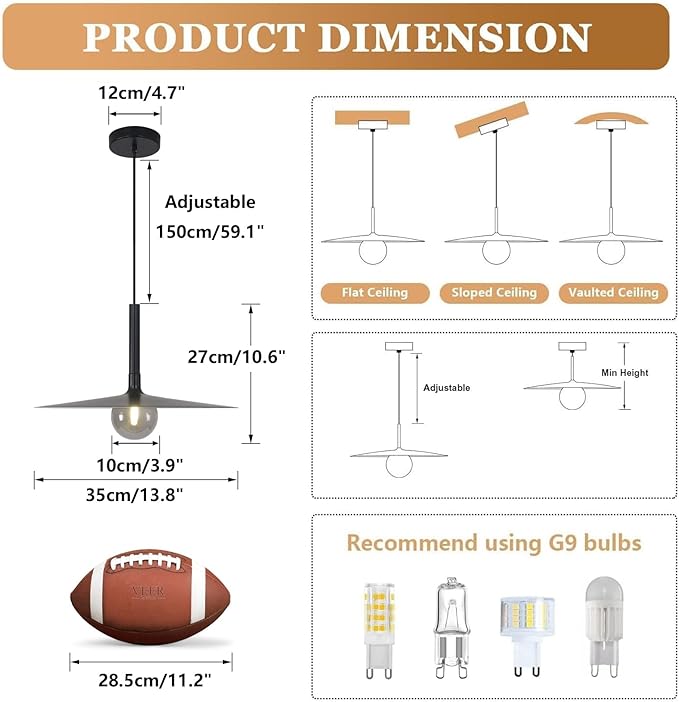 KCO Lighting Black Cone Pendant Lights Kitchen Island Large Single Farmhouse Pendant Light Rustic Dome Pendant Light Fixtures Smoked Glass Pendant Light for Bedroom Hallway
