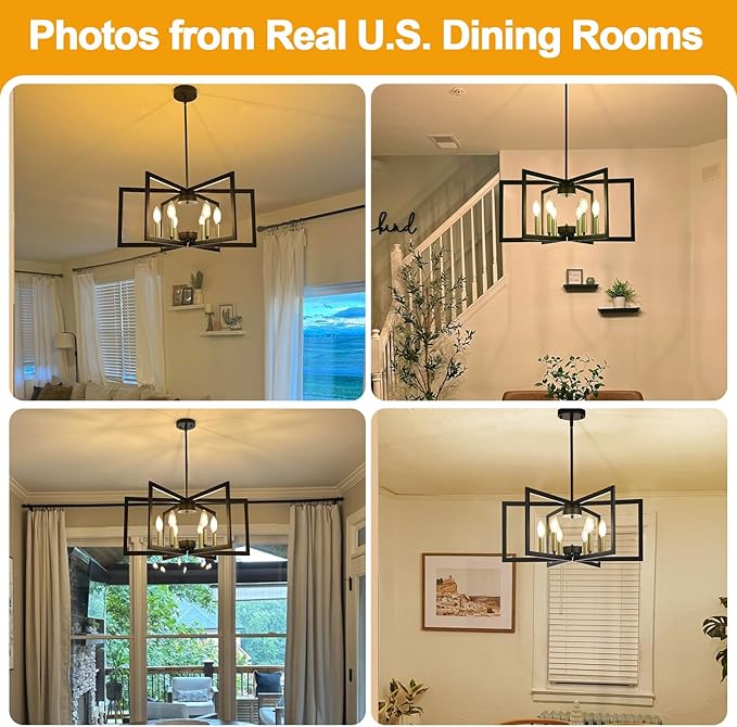 25" Modern Black and Gold No Assembly Required Chandelier for Dining Room, Black and Gold Dining Room Light Fixture Over Table, Industrial Metal Hanging Pendant Light for Kitchen Island, Entryway