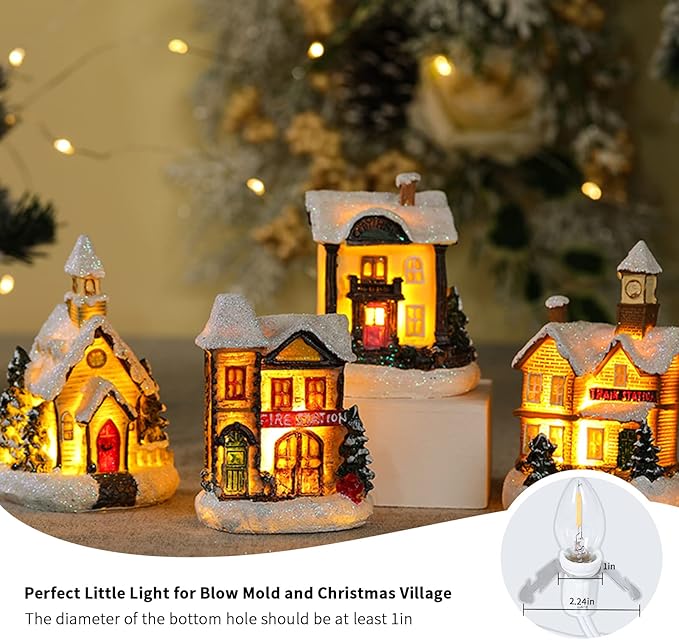 Set of 4 Accessory Light Cord with Single LED Bulb, 6FT Blow Mold Replacement Light Kit, C7 Clip Lights with One Bulb On/Off Switch & 2-Prong Plug for Christmas Village House, Pumpkin, Craft Projects