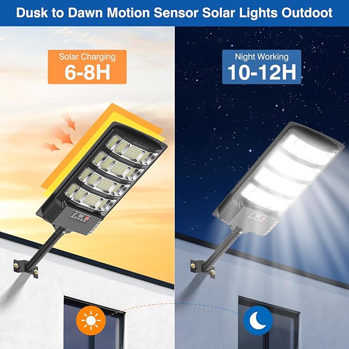 Solar Street Lights Outdoor Waterproof , 6500K 320° Angle Flood light,5730 LED Solar Parking Light with Motion Sensor and Remote Control for Outdoor, Streets, Courtyards,Parking Garages,-4Pack