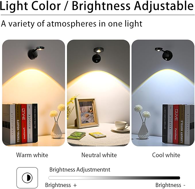 2200mAh Motion Sensor Picture Spotlight Painting Light, LED Wall Sconce, Night Light Lamp, Rechargeable Battery Operated 3 Color & Dimmable Magnetic 360° Rotation with Remote (Black, 1 Pcs)