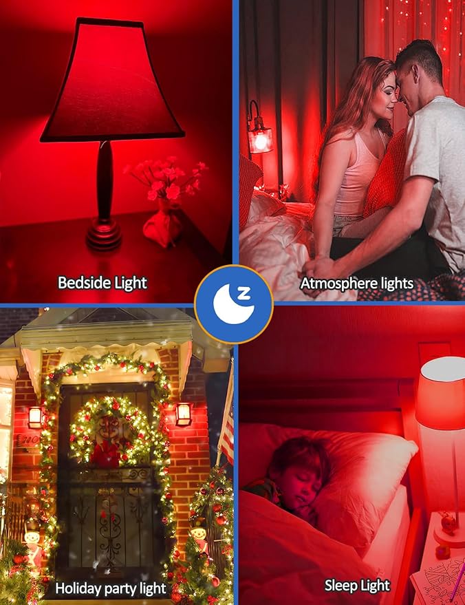 630nm Red Light Bulbs for Sleep Dimmable, 100% Blue Light Blocking, Sleep Light for Melatonin Promoting, A15 E26 5W(40W Equivalent) Dim Light Bulbs for Bedroom, Baby Nursery,4-Pack