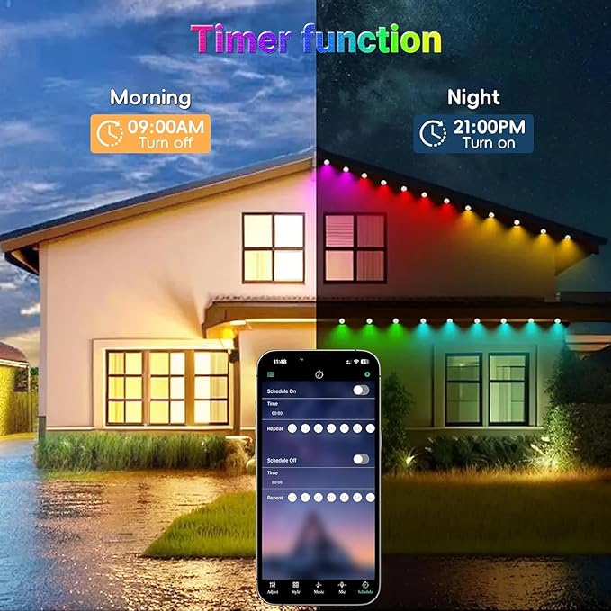 Permanent Outdoor Lights IP67 Waterproof Smart RGB,Music Sync,Timing Function,Remote Control for All Holiday Decor Decorations Light (200FT Permanent Outdoor Lights)