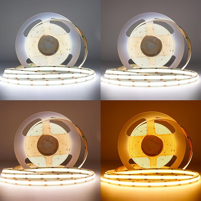 COB LED Strip Lights, 16.4ft DC 12V Tunable White 2700K- 6500K COB LED Strip Light Work with Alexa Google, RF Remote and App Control Sync Music LED Strip for Living Room, Shelf, Cabinet