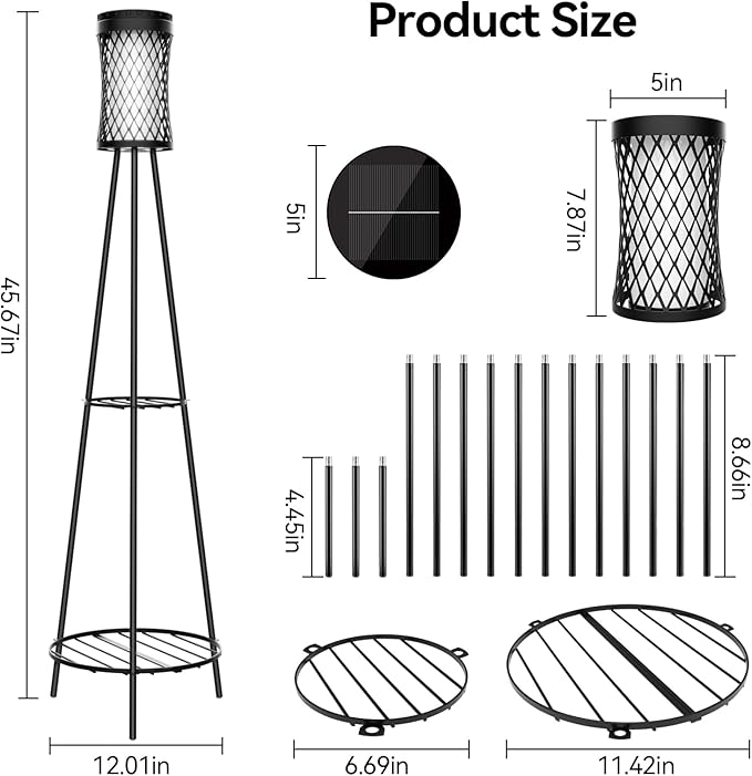 Aialun Solar Outdoor Floor Lamps with USB Charging, 5 Mode White&RGB Light Solar Outside Floor Lamps, 45.67 Inch Tall Standing Lamp with Double Plant Stand for Patio, Porch, Deck, Yard Decor, 2 Pack