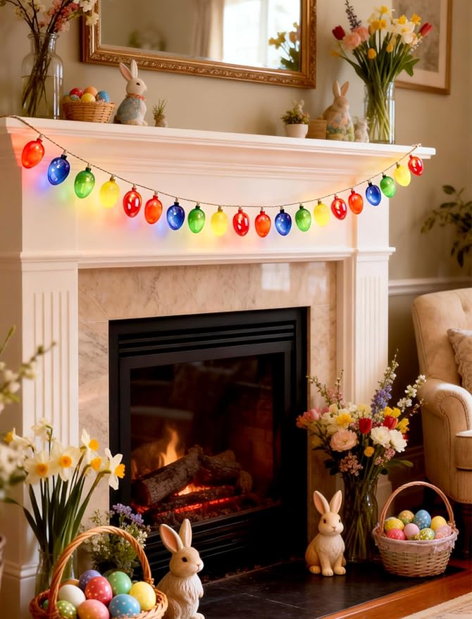12FT Easter Egg String Lights – Pastel 3D Fairy Lights for Bedroom, Spring Decor, Mantel, Party – Warm Glow, Plug-in, Connectable