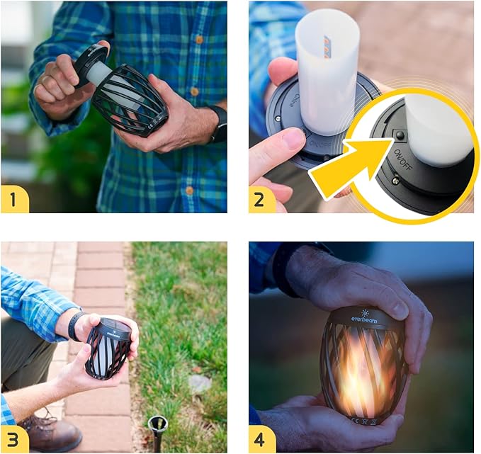 Everbeam P2 Solar Flickering Flame Torch Light - Automatic IP65 Waterproof Solar Tiki Lights with A Stunning Realistic Flame & Distinctive Lampshade - Quick No Tool Installation - 1 Pack