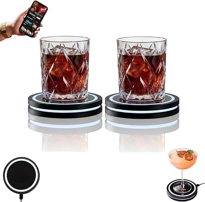 Smart Coaster Cocktail Maker Machine - 2026 New Portable Automated Bartender w/Smart Sensing Tech, Interactive Mood Lighting for Home Bar & Parties (2pcs)
